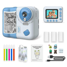 (Blue) Kids Instant Print Camera 2.4" IPS Screen 1080P Digital Video Camera with MP3 Player Games for Kid's Gift 32G TF Card