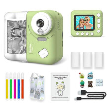 (Green) Kids Instant Print Camera 2.4" IPS Screen 1080P Digital Video Camera with MP3 Player Games for Kid's Gift 32G TF Card