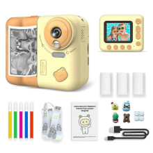 (Yellow) Kids Instant Print Camera 2.4" IPS Screen 1080P Digital Video Camera with MP3 Player Games for Kid's Gift 32G TF Card