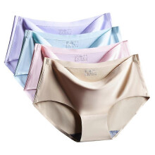 (S) 4PCS Ice Silk Seamless Ladies Underwear Sexy Mid-waist Spandex Cotton Briefs Purple Beige Blue Pink