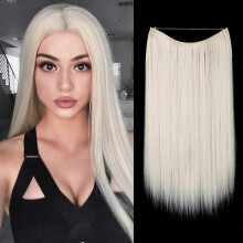 (16inch, Color60) Synthetic No Clip Hair Extension Artificial Natural Fake False Long Short Straight Hairpiece Blonde For Women