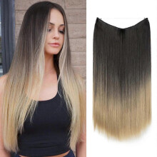 (16inch, 2T24) Synthetic No Clip Hair Extension Artificial Natural Fake False Long Short Straight Hairpiece Blonde For Women