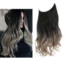 (16inch) Adjustable Headband Invisible Wire Hair Extensions Highlight Long Curly Synthetic Hairpiece For Women Color1BT16