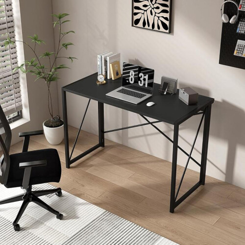 (Black, 100cm) Folding Desk Workstation - Foldable Computer Table for Office, Home & Study, No Assembly Needed, Miami Style