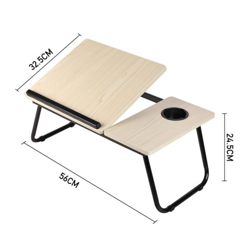 (White Maple) Adjustable Laptop Bed Desk with Cup Holder