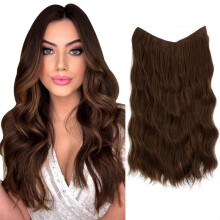 (24inch) Women Adjustable Headband Halo Hair Extensions Invisible Wire Wavy Curly Long Synthetic Hairpieces Color430