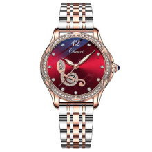 (Red) OHPA-chenxi 7025 Women Diamond Fashion Automatic Mechanical Wrist Watch Waterproof Watches