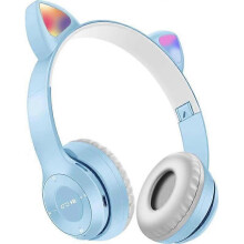 (Light Blue) Cute Cat Ear LED Bluetooth Wireless Headset