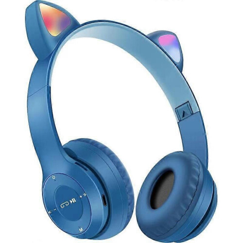 (Dark Blue) Cute Cat Ear LED Bluetooth Wireless Headset