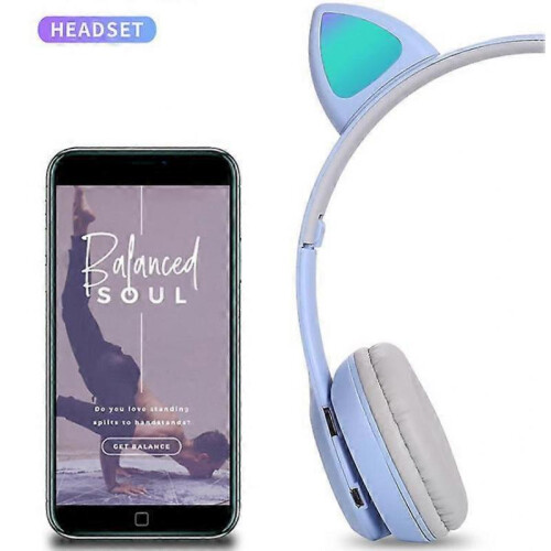 (Black) Cute Cat Ear LED Bluetooth Wireless Headset 2