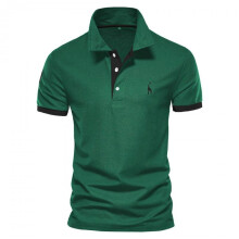 (3XL, Dark Green) Mens Short Sleeve Classic Polo Shirts Slim-fit Deer Embroidery Basic Shirts Business Work Shirts - Dark Green