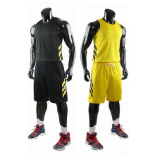 (L) Double-Weared Basketball Jersey suit Men's Boys Training Jersey Suit Black Yellow