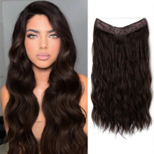(16inch) Women Adjustable Headband Halo Hair Extensions Invisible Wire Wavy Curly Long Synthetic Hairpieces Color6