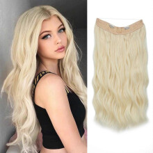 (20inch) Women Adjustable Headband Halo Hair Extensions Invisible Wire Wavy Curly Long Synthetic Hairpieces 613B