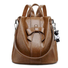 (Brown) Women Backpack Purse PU Leather Anti-theft Cute Bow Shoulder Bag Fashion Ladies Satchel Bags