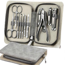 (Gray) 12PCS Manicure Sets Pedicure Kits Stainless Steel Nail Clipper Personal Care Tools with PU Leather Case