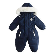 (100cm, Navy Blue) Unisex Children's One-Piece Snowsuits, Ski Overall with Hood, Waterproof Thickened Warm Outdoor Ski Suits for Baby
