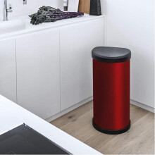 (Red) 40L Kitchen One Touch Deco Bin with Metal Effect, 70% Recycled Material