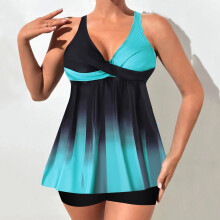 (Blue, 5XL) Swimsuits, women's split swimsuits, two-piece set, large size spring swimsuits