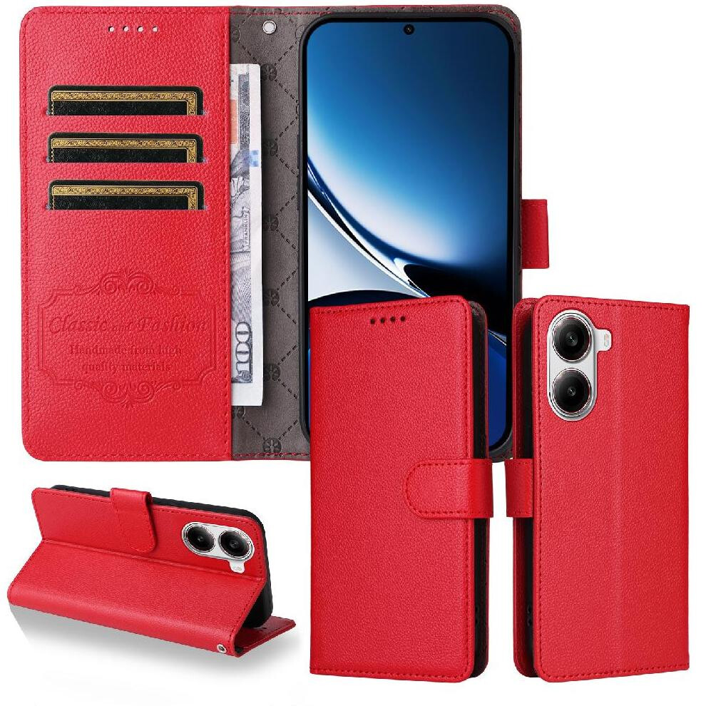 (Red) Flip Case For Xiaomi Poco X7 Pro 5G Magnetic Car Mount Wallet Wireless Charging Crad Slot Red 764563773961
