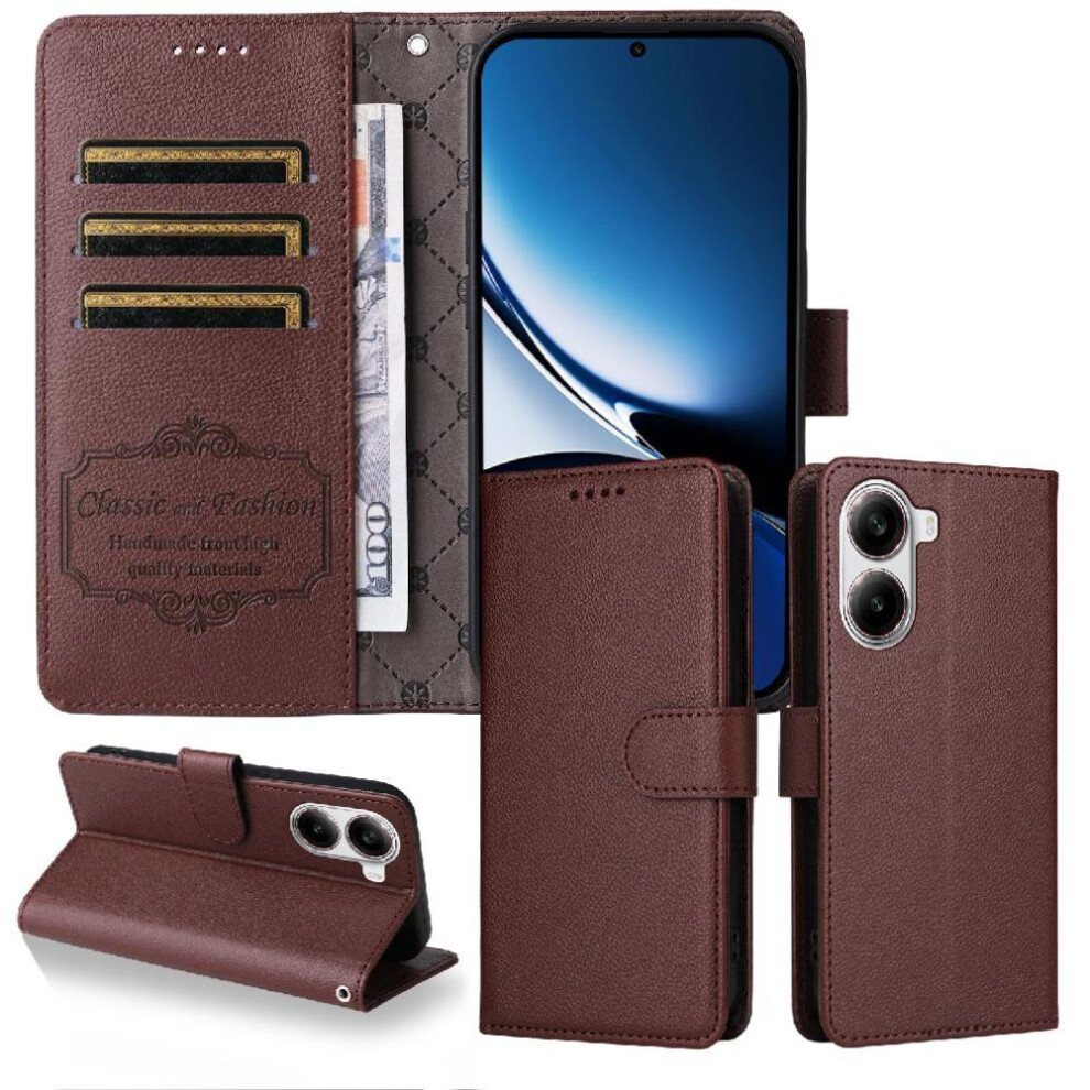 (Brown) Flip Case For Xiaomi Poco X7 Pro 5G Magnetic Car Mount Wallet Wireless Charging Crad Slot Brown 764563773930