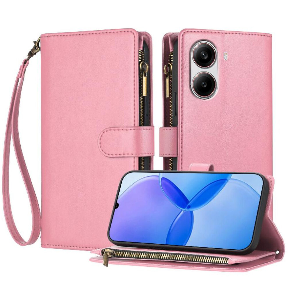 (Pink) Case For Xiaomi Poco X7 Pro Handbag Cover Wallet Zipper Card Slots Pu Leather Folio Flip Pink 764563774128