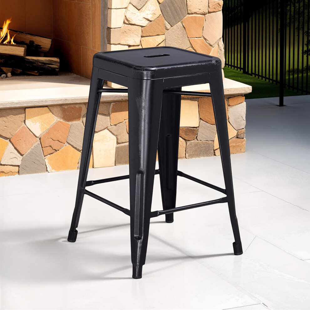 Set Of 4 24 Inch Black Metal Stools