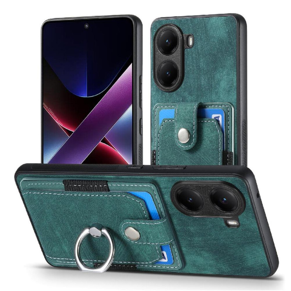 (Green) Case For Xiaomi Poco X7 Pro Crad Slot Magnetic Car Mount Ring Holder Stand Green 764563775866