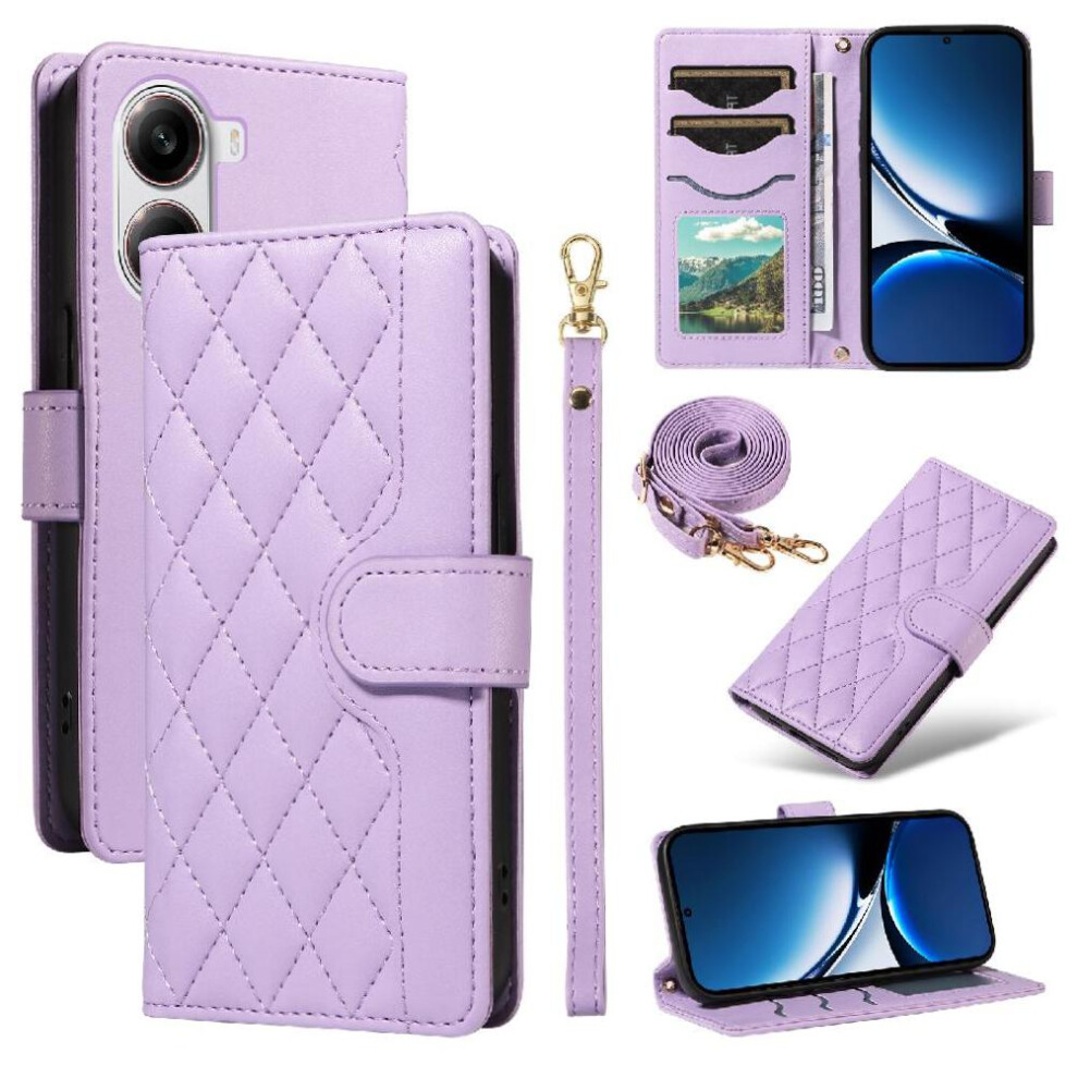 (Purple) Flip Case For Xiaomi Poco X7 Pro Lattice Flip Folio Phone Case With Stand Detachable Wrist Strap And Long Lanyard Wallet Card Slots Purple 764563775972