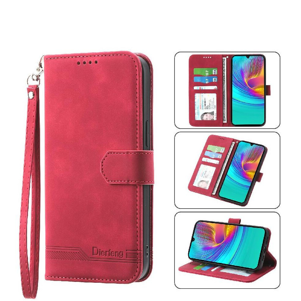 (Red) Flip Case For Xiaomi Poco X7 Pro Premium Magnetic Closure Wristband Card Slots Cash Pocket Red 764563776108