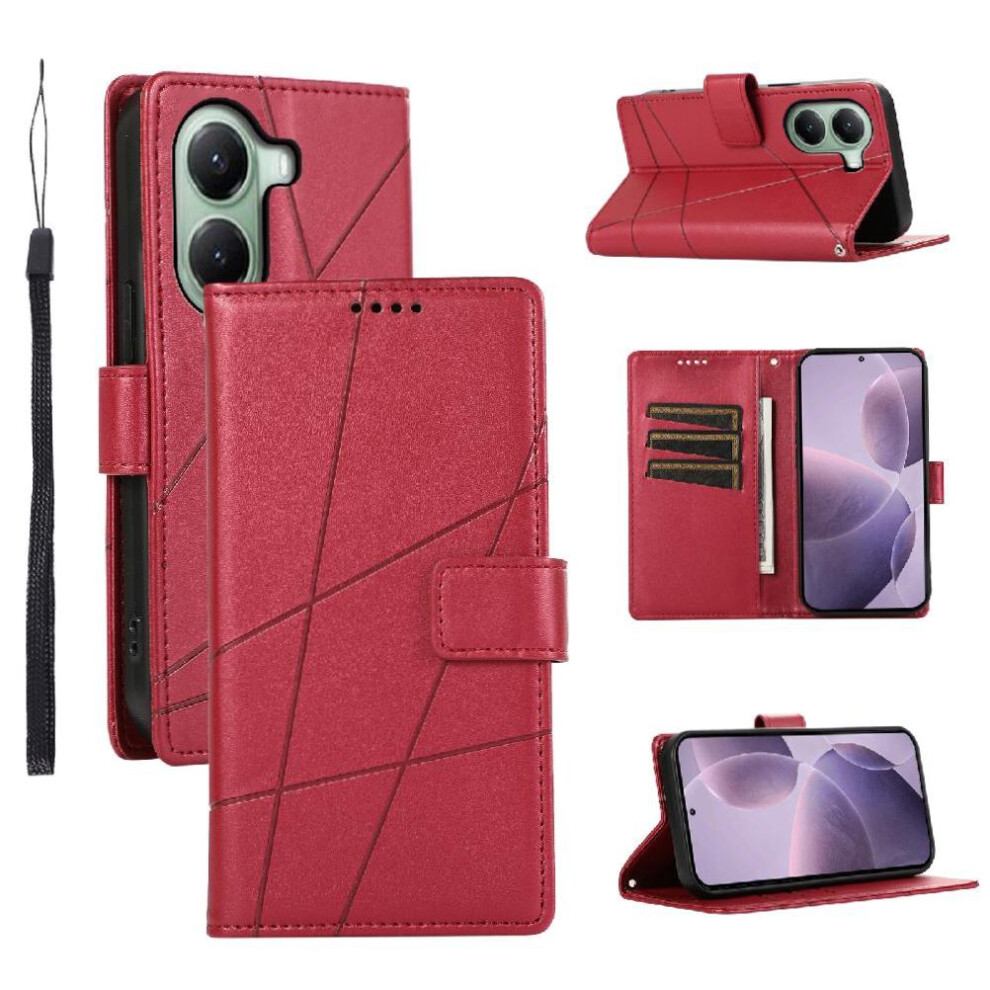 (Red) Case For Xiaomi Poco X7 Pro Three Card Slots Shock Absorbing Shockproof Kickstand Red 764563776214
