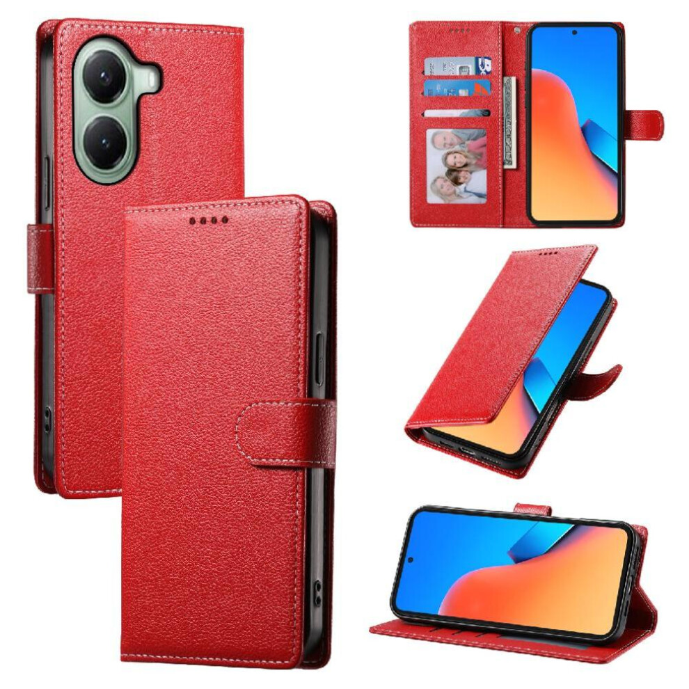 (Red) Case For Xiaomi Poco X7 Pro Card Slots Magnetic Closure Daily Use Shockproof Red 764563776634