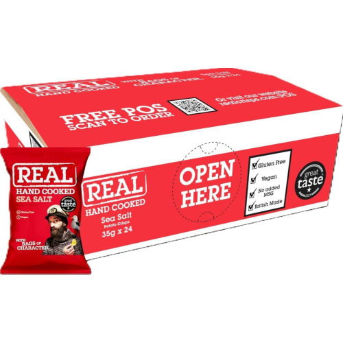 REAL Handcooked Crisps Sea Salt, 24 x 35g