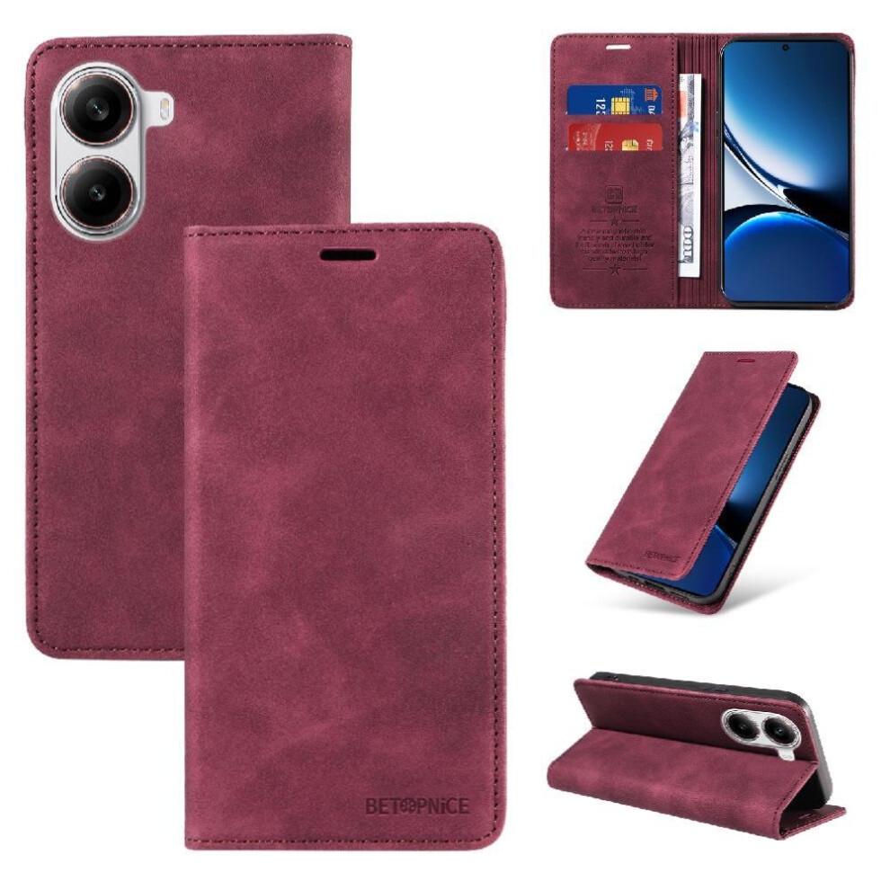 (Red) Case For Xiaomi Poco X7 Pro Pu Leather Folio Wallet Protective Magnetic Red 764563778300