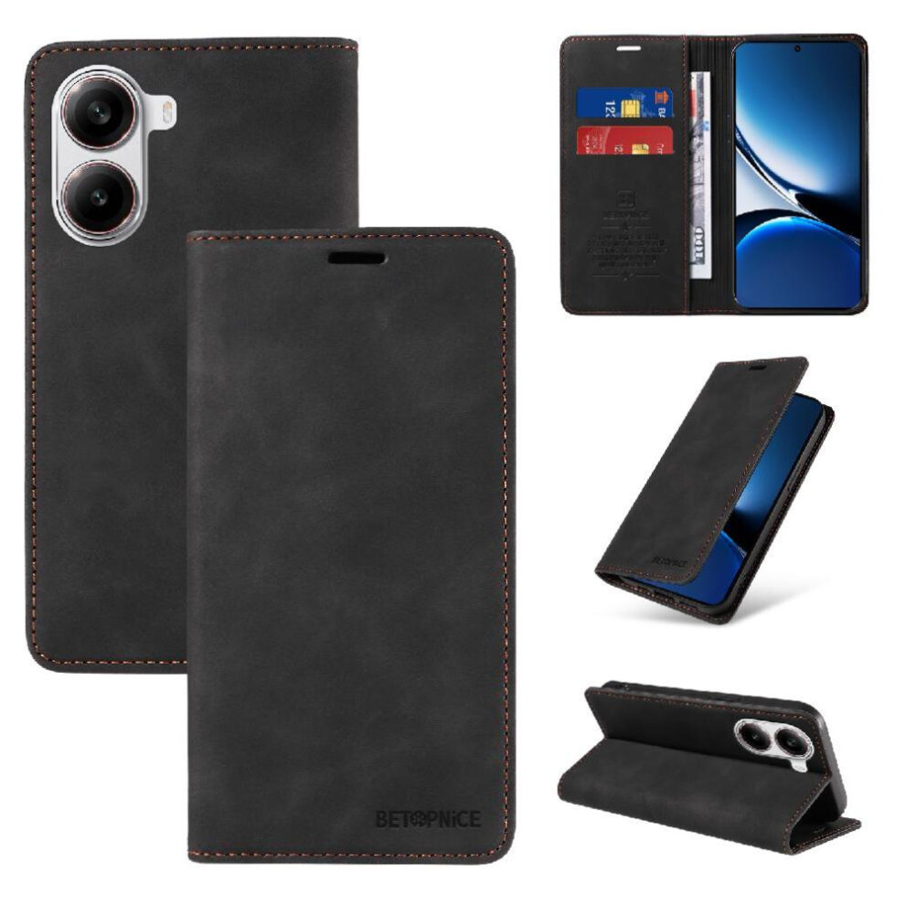 (Black) Case For Xiaomi Poco X7 Pro Pu Leather Folio Wallet Protective Magnetic Black 764563778317
