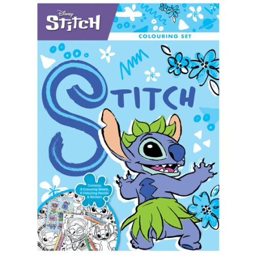 Disney Stitch Colouring Set Includes 8 Sheets, 6 Pencils & Stickers