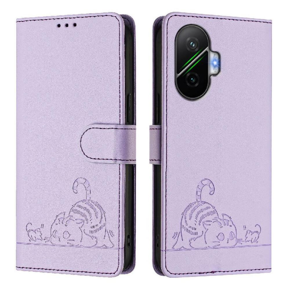 (Purple) Case For Xiaomi Poco F7 5G Cat Rfid Card Slot Holder Kickstand Wallet Flip Cover Purple 764563779932