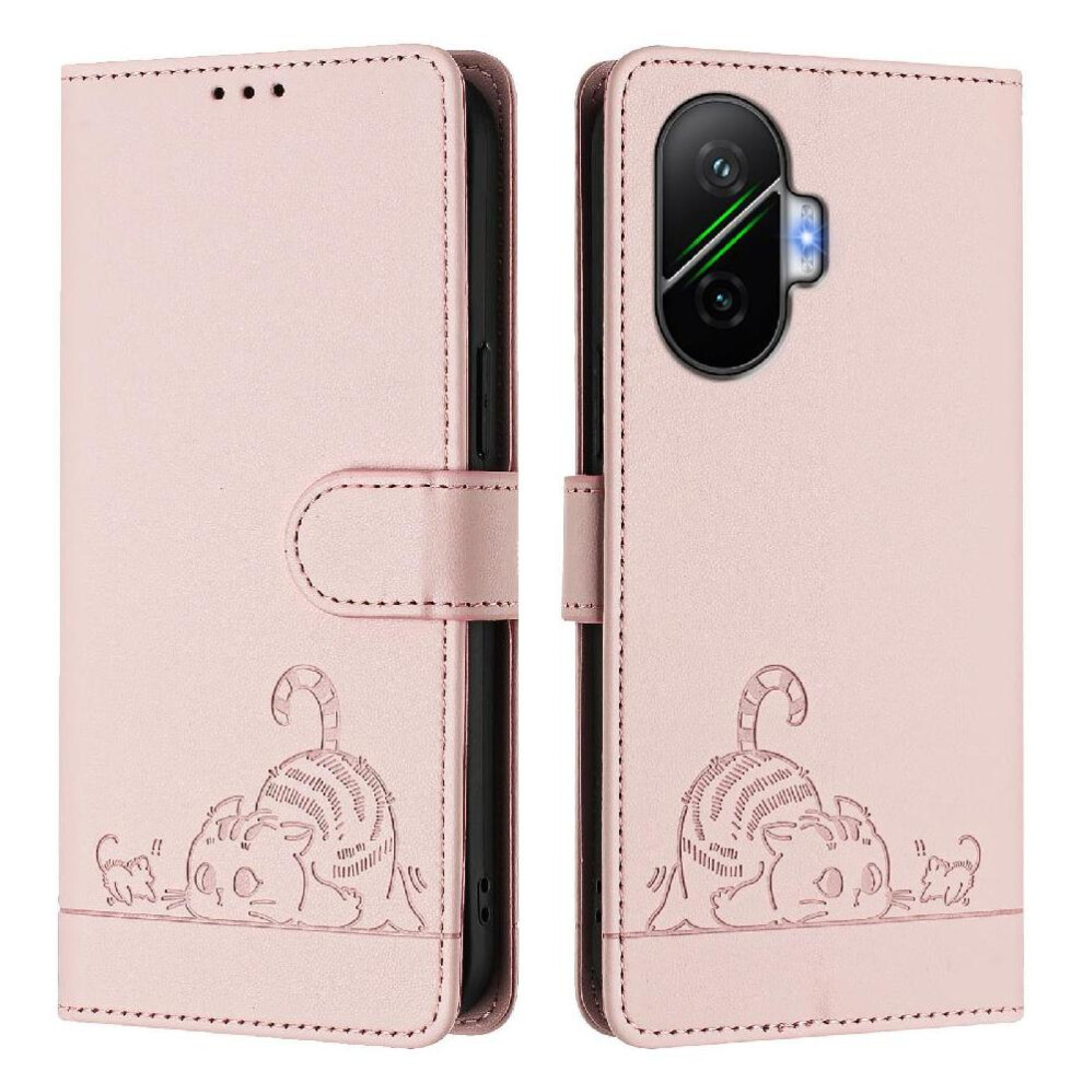 (Pink) Case For Xiaomi Poco F7 5G Cat Rfid Card Slot Holder Kickstand Wallet Flip Cover Pink 764563779918