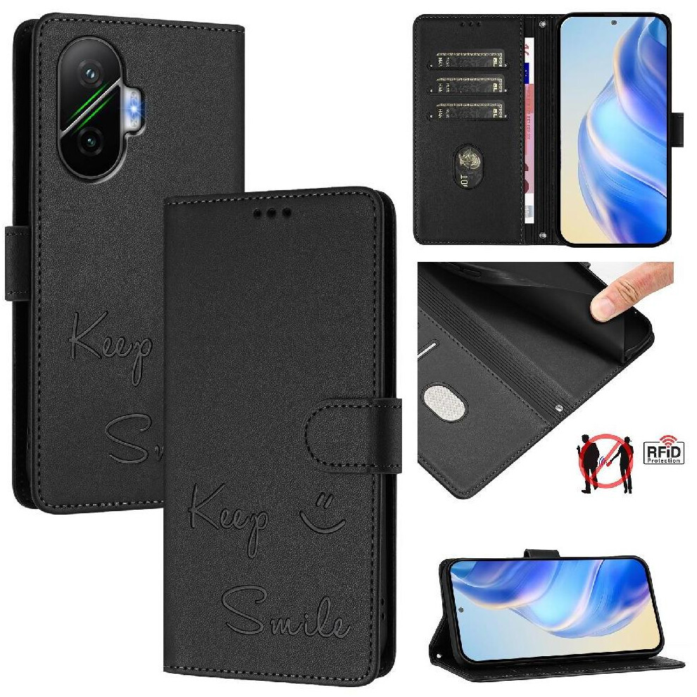 (Black) Case For Xiaomi Poco F7 5G Rfid Blocking Flip Cover Card Holder Wallet Pu Leather Black 764563779963