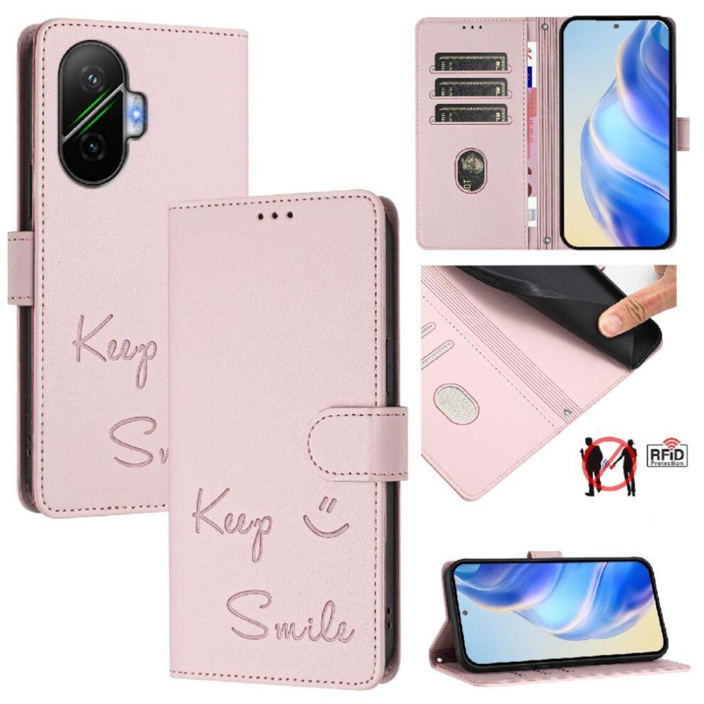(Pink) Case For Xiaomi Poco F7 5G Rfid Blocking Flip Cover Card Holder Wallet Pu Leather Pink 764563779956
