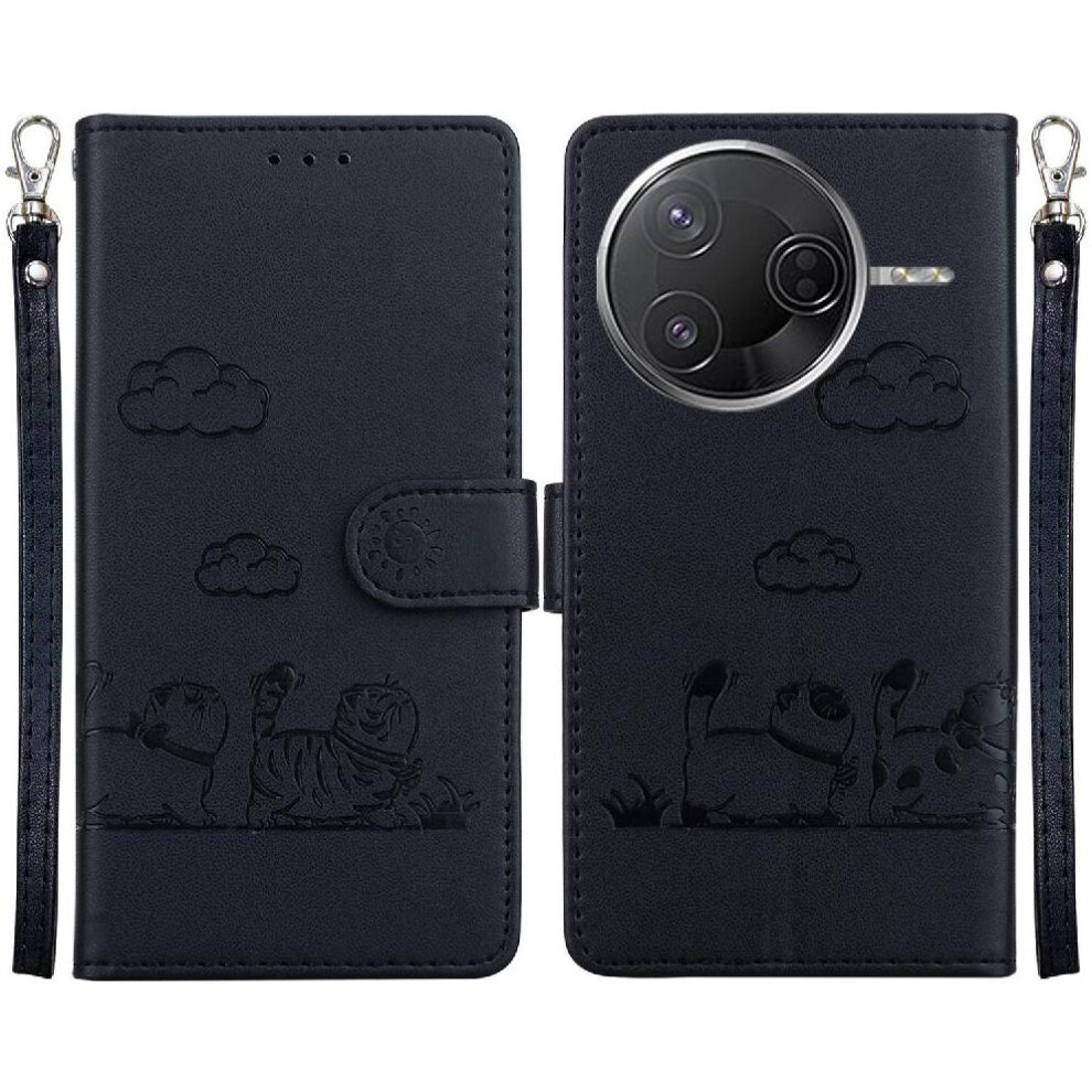 (Black) Flip Case For Xiaomi Poco F7 Pro Cat Rfid Leather Wallet Card Slot Holder Kickstand Black 764563780709