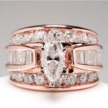 (Q434 Rose Gold, No. 7) Women's Copper Zircon Ring - Trendy Fashion Engagement Jewelry, Stylish Popular Hand Accessory