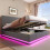 (Grey) Ottoman Double Bed with LED Lighting 5