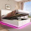 (Cream White) Ottoman Double Bed with LED Lighting 5