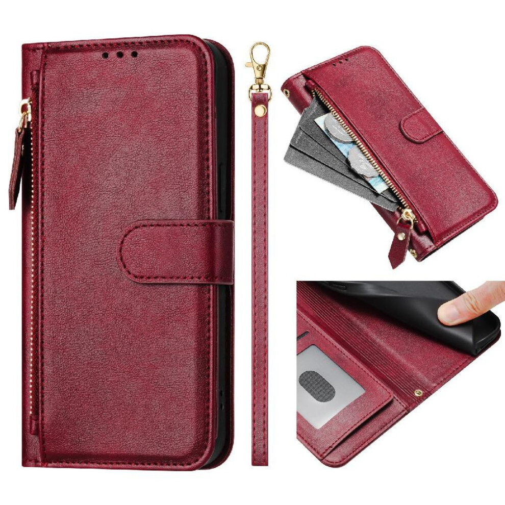 (Red) Flip Case For Motorola Moto G82 5G Pu Leather Magnetic Zipper Card Holder Red 764563781867