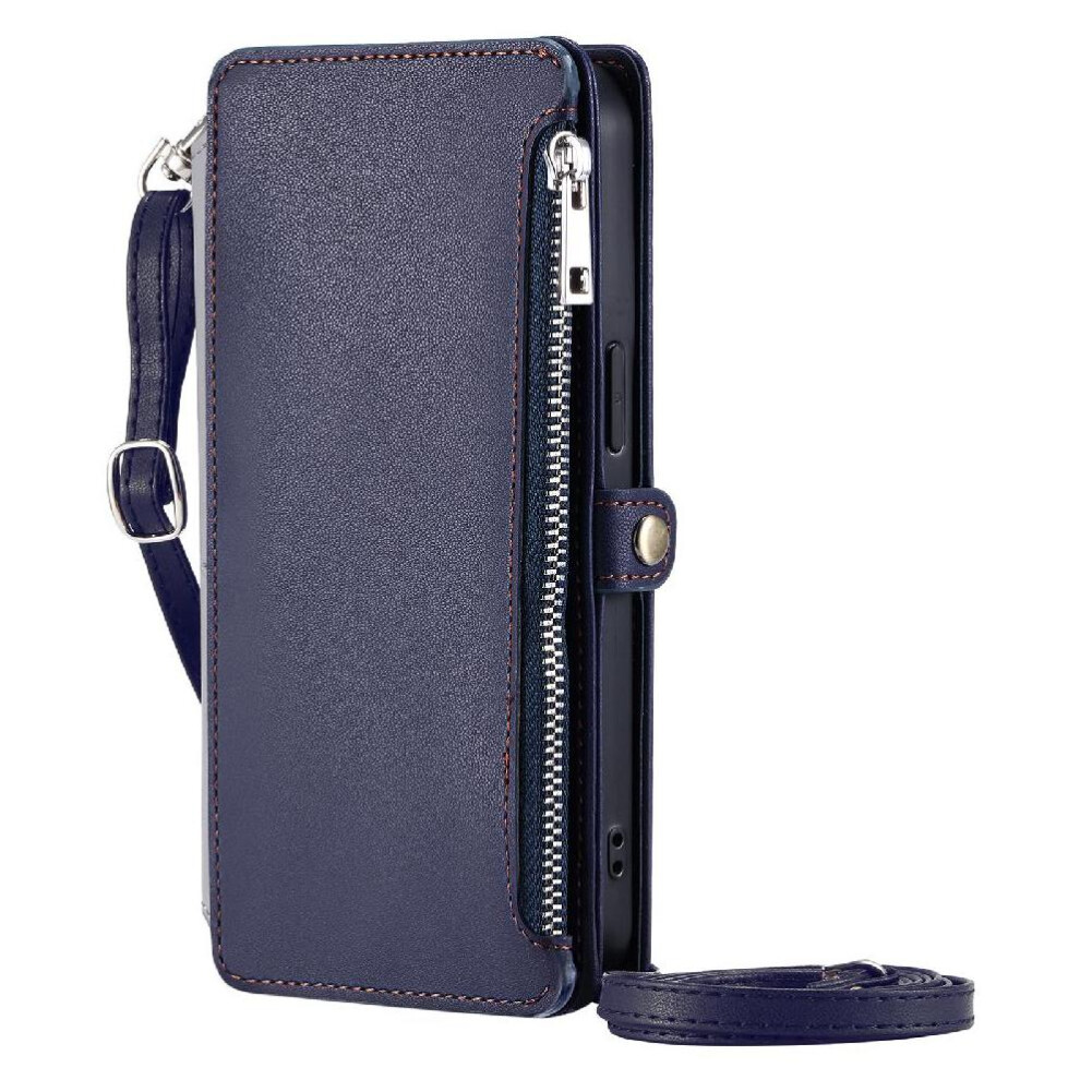 (Blue) Crossbody Case For Motorola Moto G82 Long Lanyard Zipper Bills Slot 9 Card Slots Rfid Blocking Case Wallet Blue 764563781973
