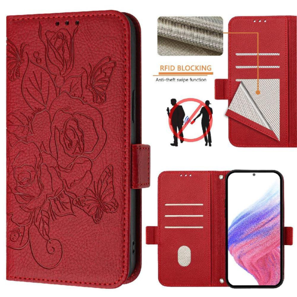 (Red) Case For Motorola Moto G82 5G Magnetic Wallet With Credit Card Slot Pu Leather Red 764563782000