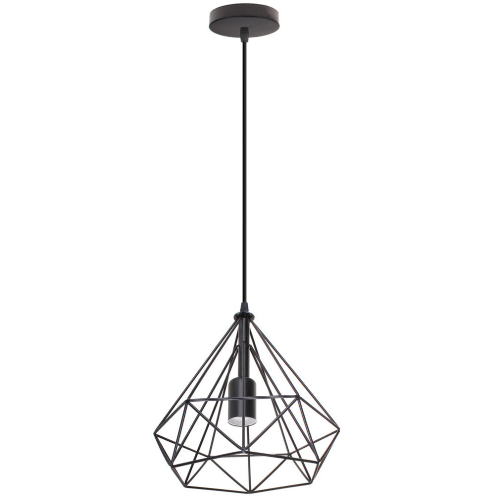 Lustre Antique Diamant Suspension Luminaire Rétro Plafonnier Noir Industriel Métal Vintage 25 CM