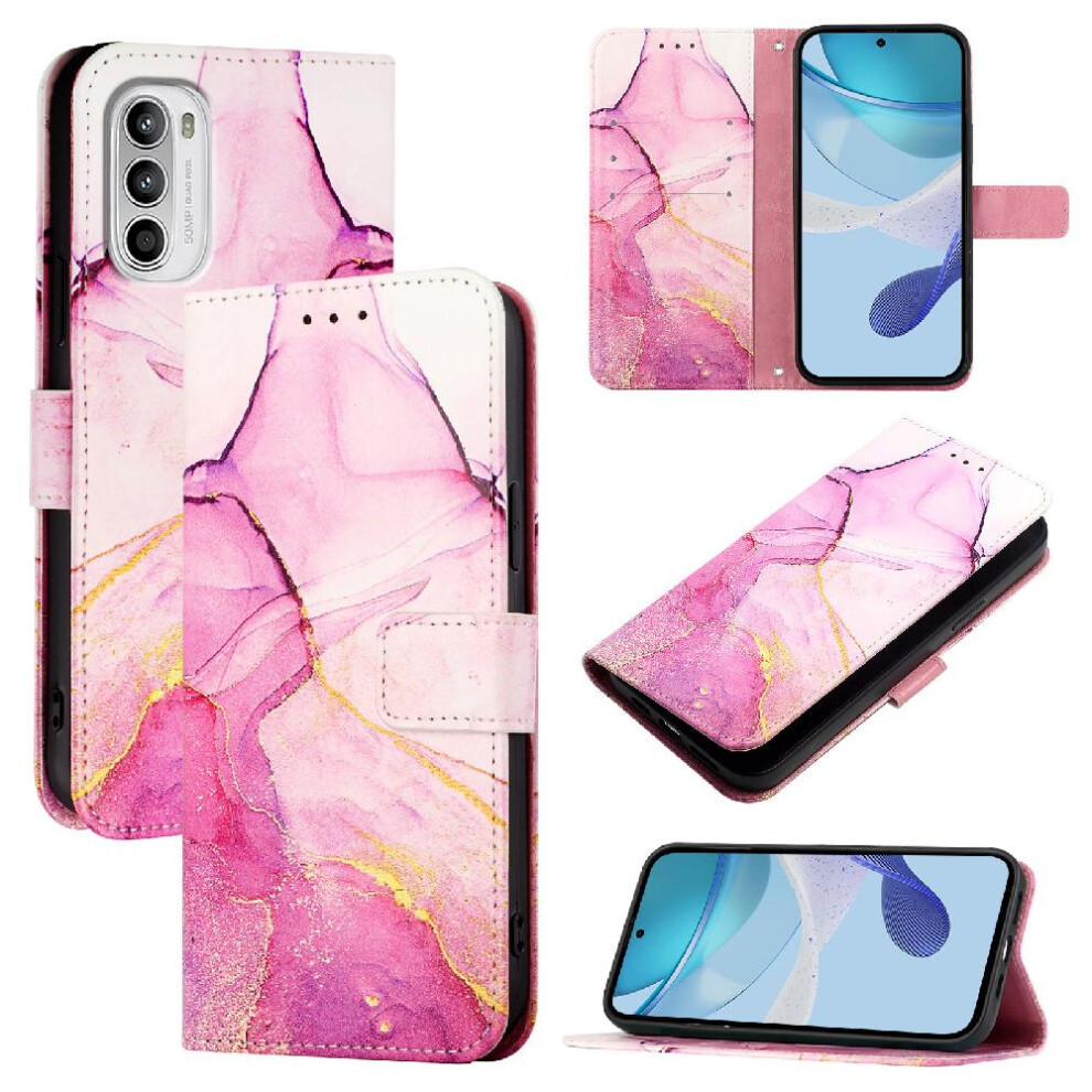 (Rose ) Case For Motorola Moto G82 5G Marble Pattern Kickstand Wallet Pu Leather Red 764563782338