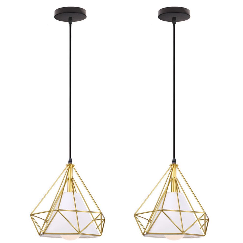 (2X) Plafonnier Vintage en Forme de Cage de Diamant 25CM Lampe de Plafond en Fer Lustre de Restaurant, Bar, (Or)